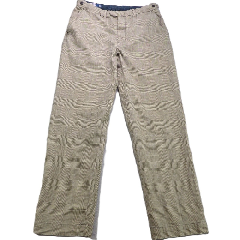 VTG Polo Ralph Lauren Glen Plaid Chino Pants Men W32 L32 Brown Flat Front Cotton